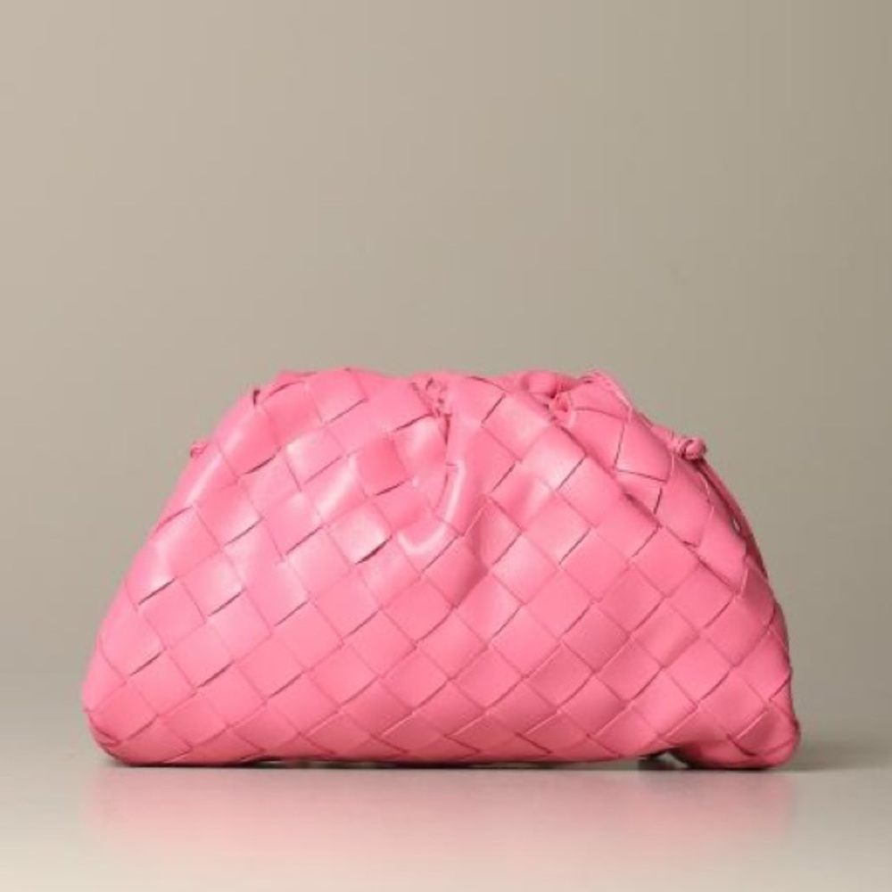 Bottega Veneta, The Mini Pouch Clutch Shoulder Bag in Woven Leather PINK